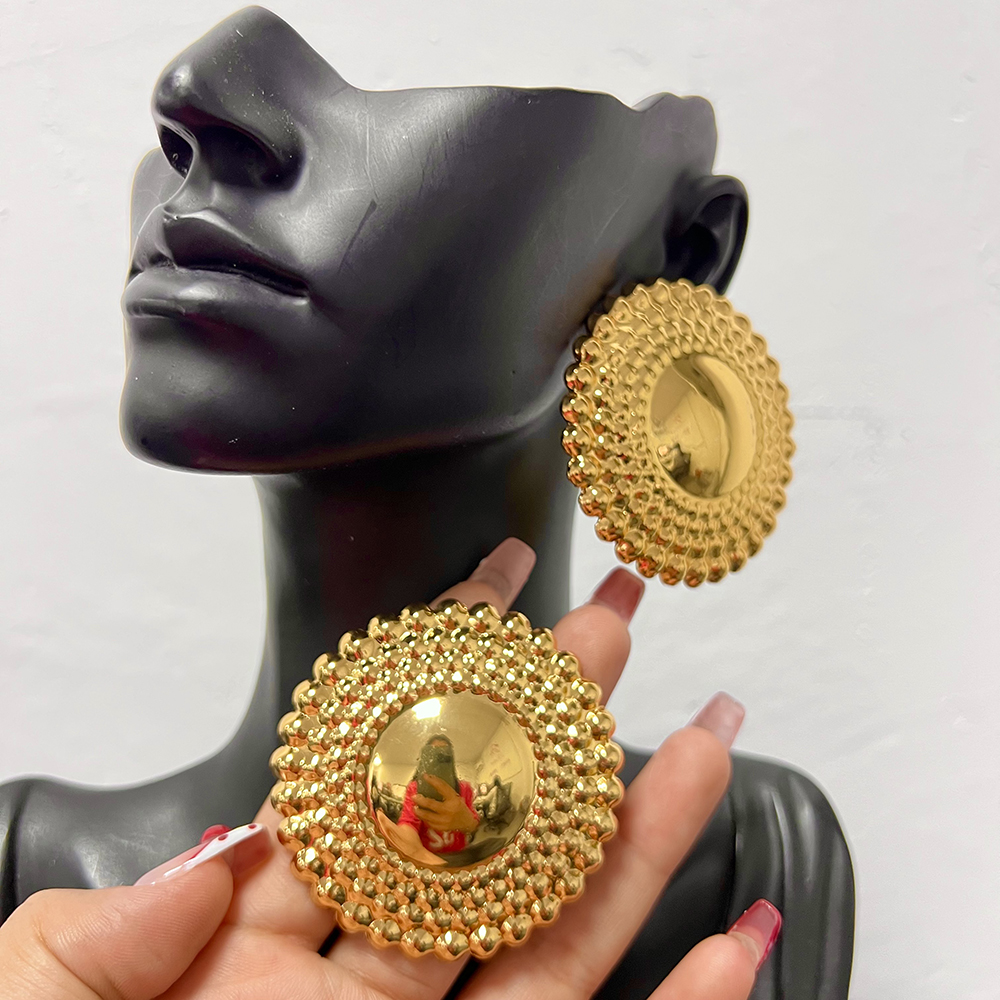 Anting Berlapis Emas Perhiasan untuk Wanita Pernikahan Desain Lingkaran Klip Anting untuk Dubai Pertunangan Pengantin Anting-Anting Mewah Hoop