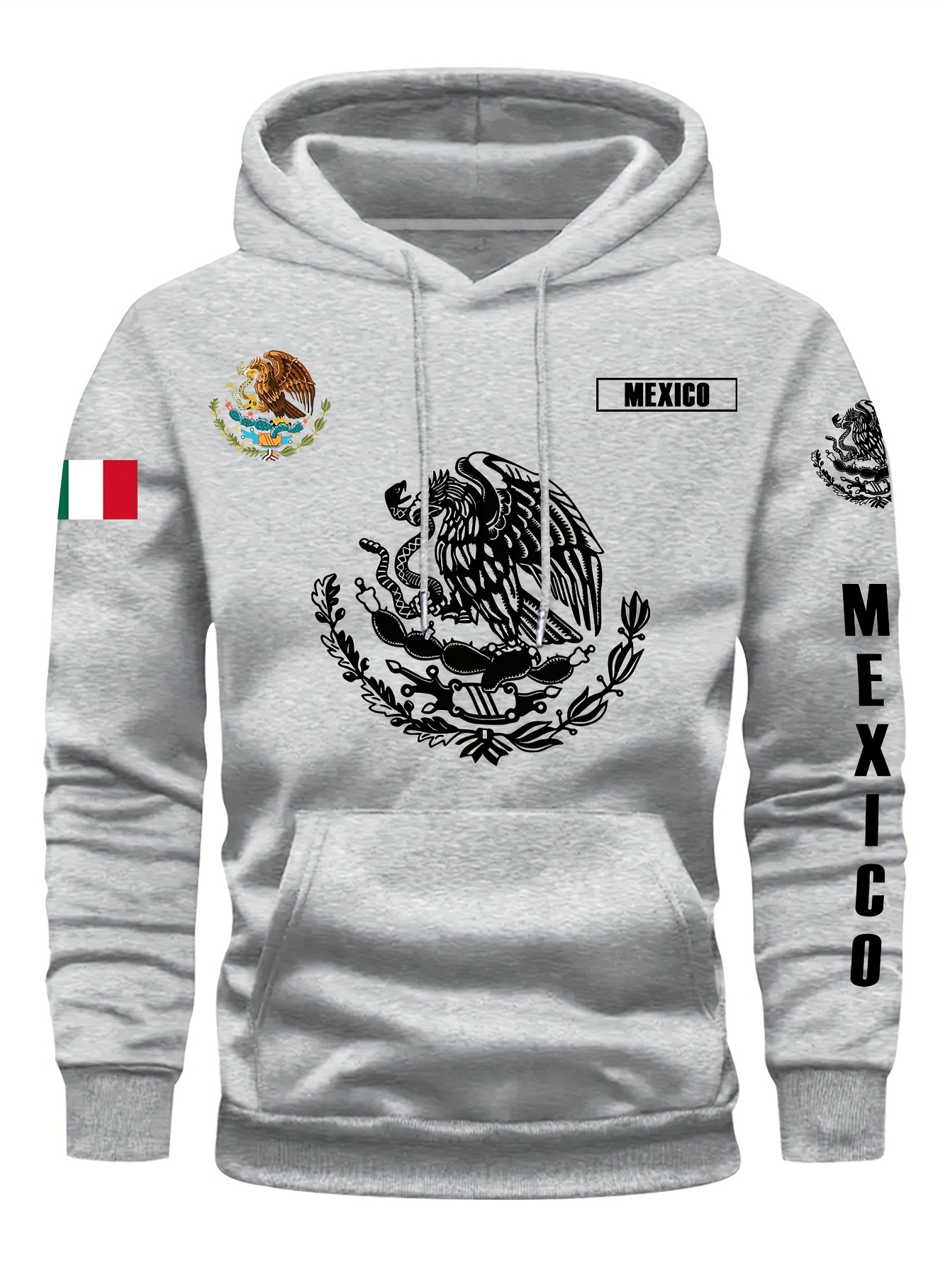 Moletom com Capuz Bandeira Mexicana Águia com Cacto Pirata para Atividades ao Ar Livre, Fitness, Esporte, Casual, Quente, Outono Inverno, Masculino e Feminino