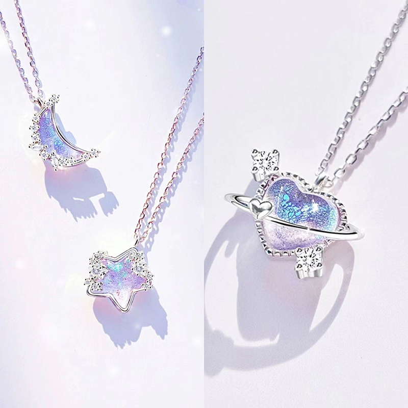 Collier avec pendentif en forme de lune et de pentagramme en cristal, Simple, à la mode, pour femmes et filles, tempérament élégant, fantaisie, bijoux cadeau