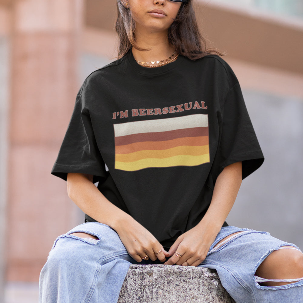 I'm Beersexual Funny T-Shirt Y2K Vintage Printed Cotton Short-sleeved Casual Fashion Loose Streetwear Round-neck Sport Top