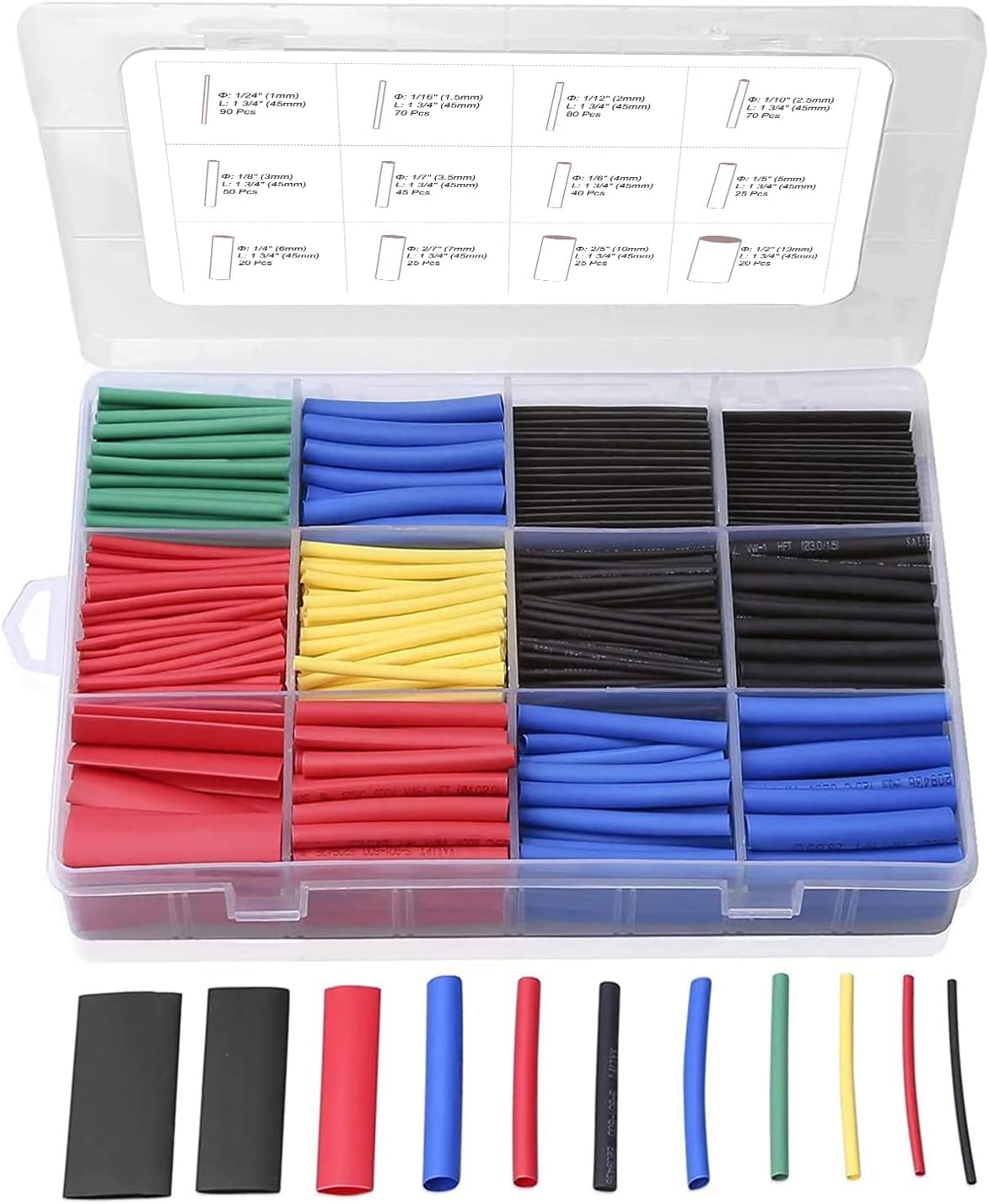 560 pièces gaine thermorétractable 2:1, assortiment d'enveloppes de câbles électriques Eventronic Kit de tubes thermorétractables d'isolation électrique dans la boîte