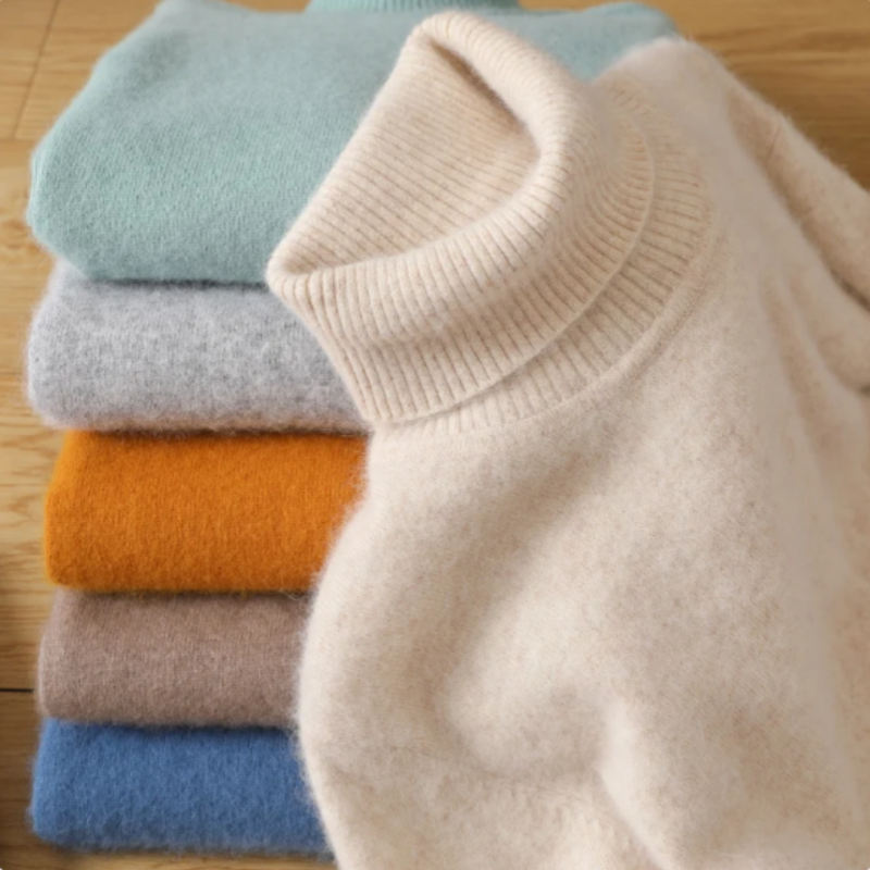 100% suéter de cachemira de lana merina, suéter tejido para mujer, jerséis de manga larga con cuello alto, ropa de otoño e invierno, Jersey cálido, Tops