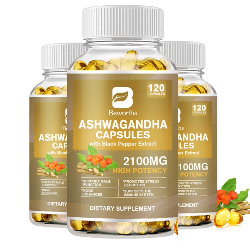 BEWORTHS Ekstrakt z korzenia Ashwagandha w kapsułkach Pomaga zasnąć Poprawia jakość snu Uspokaja emocje Łagodzi niepokój Zdrowie nastroju