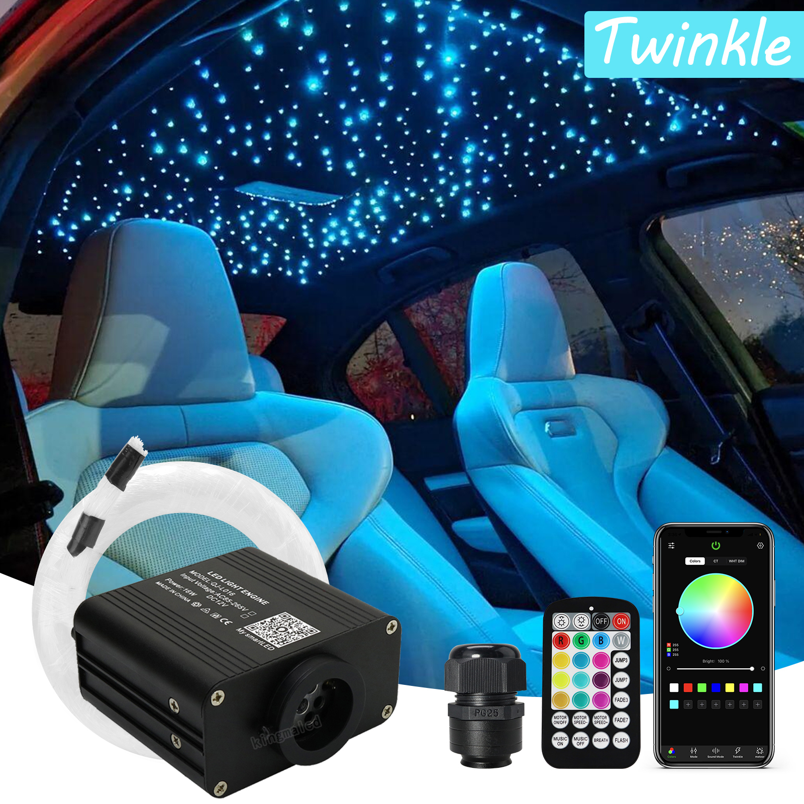 16W LED光ファイバーライト,スターライト,インテリジェントアプリケーション,サウンドコントロール,スターシェイプ用