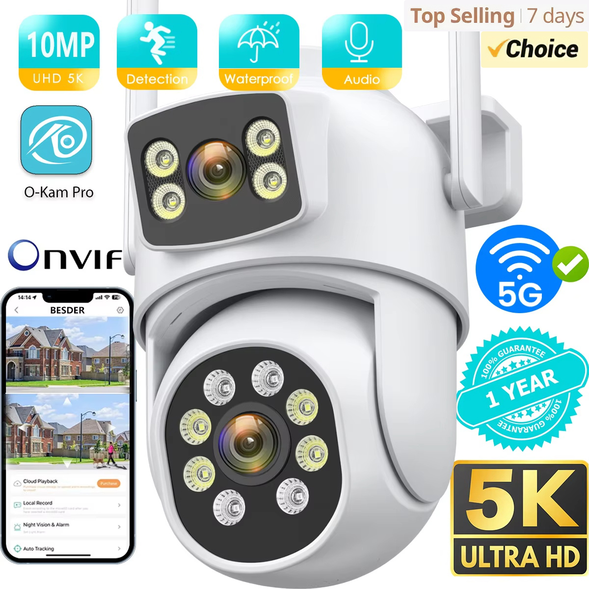 BESDER 10MP IP カメラ Wifi デュアルレンズ屋外自動追跡ナイトビジョン 5G HZ Wifi CCTV 監視カメラセキュリティ保護