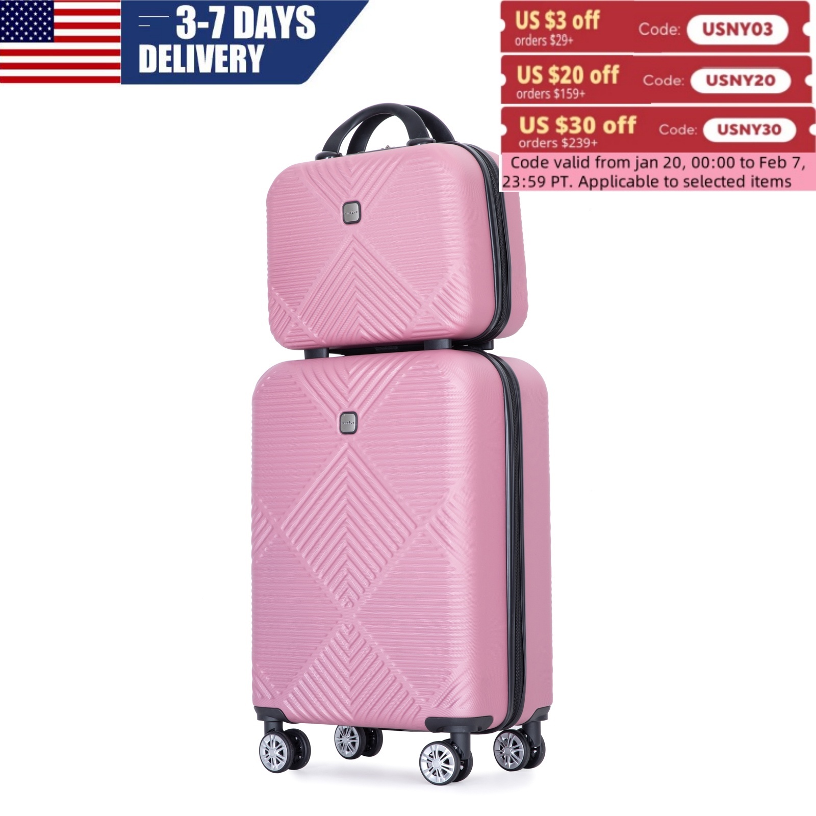 Bagagesets 2-delige kofferset ABS hardside bagage met spinnerwielen, handbagage met TSA-slot (14/20)