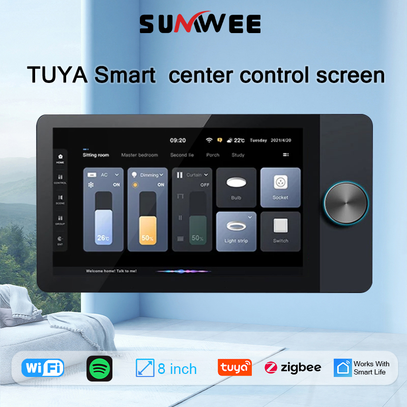 Panel Kontrol Rumah Pintar TUYA Layar Sentuh 8 Inci dengan Gateway Zigbee, Amplifier Audio di Dinding, Relay Multifungsi, Sakelar Skenario