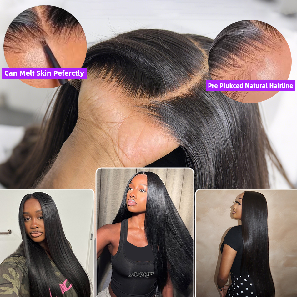 Pelucas de cabello humano liso 13x4, pelucas de cabello humano con encaje frontal HD 13x6, peluca de cabello humano liso transparente de 30 y 40 pulgadas para mujeres negras