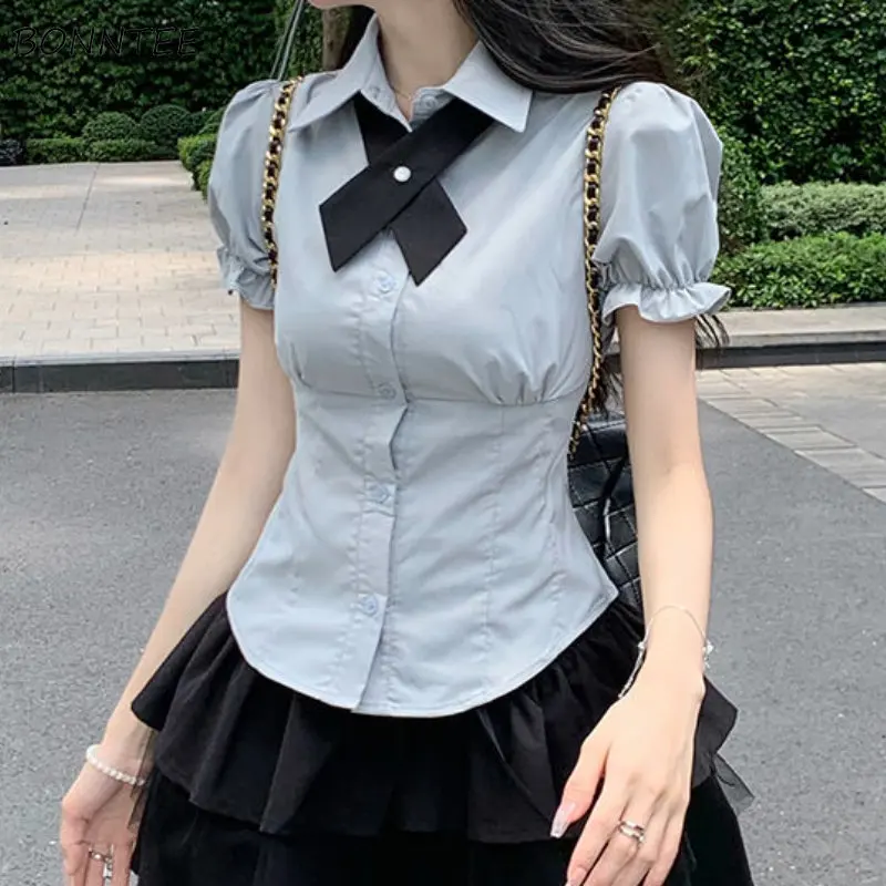 Puff ärmel Hemden Frauen ästhetische Sommer adrette Hotweet schlanke Temperament Kawaii Kleidung Design Mädchen High Street Kpop Camisas