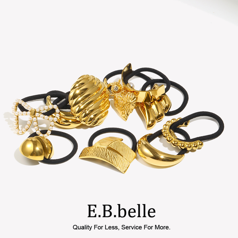 E.B.belle Waterproof Tarnish Free Stainless Steel Hair Band Collection 18K Gold Plated Geometric Heart Bow Charm  Scrunchies
