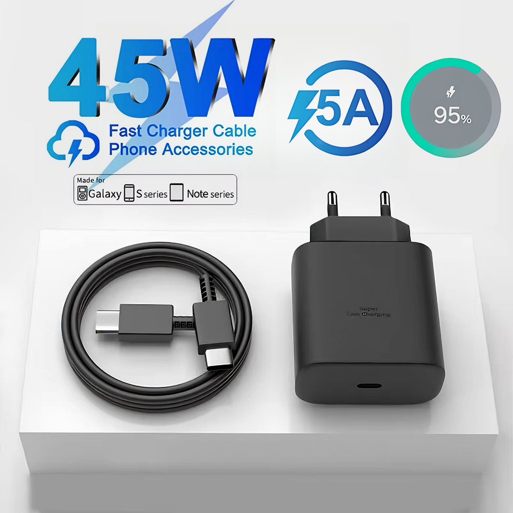 45W 5A ที่ชาร์จเร็วสุดสำหรับซัมซุง S21 S22 FE S23 S24 พลัส S25 อัลตร้า A34 A53 A54 A71 A73 Type-C ถึง USB-C สายชาร์จอย่างรวดเร็ว
