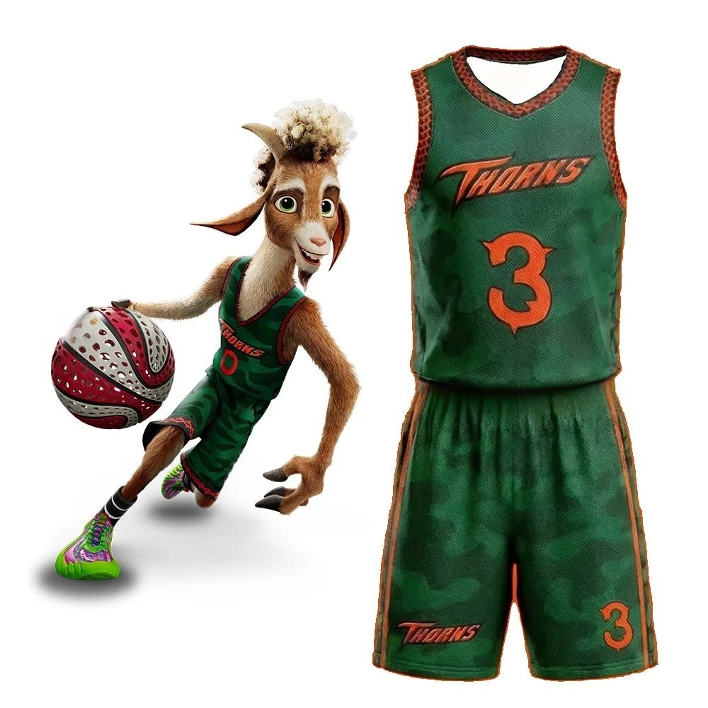 Wenlan Thorn Basketball Sweatshirt Set GOAT Movie Will 0 Green Camouflage Breathable Quick Drying Boys' Sports Tank Top Shorts