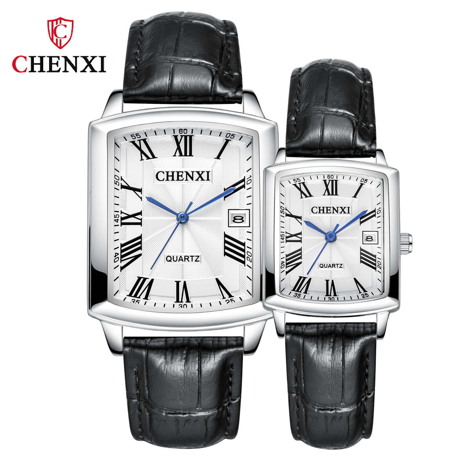 Chenxi 079a casal relógio moda simples display analógico pulseira de couro quadrado quartzo relógios de pulso para homem e mulher reloj