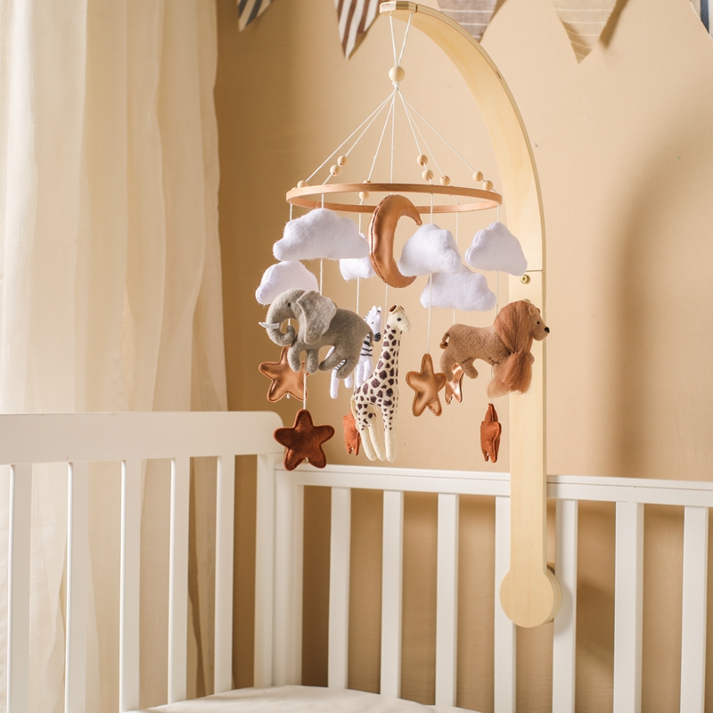 Campana de cama móvil de madera, soporte de cuna, Animal Kingdom, campana de cama de fieltro suave, caja de música para recién nacidos, juguete colgante para bebés, juguetes S para bebés de 0 a 12 meses