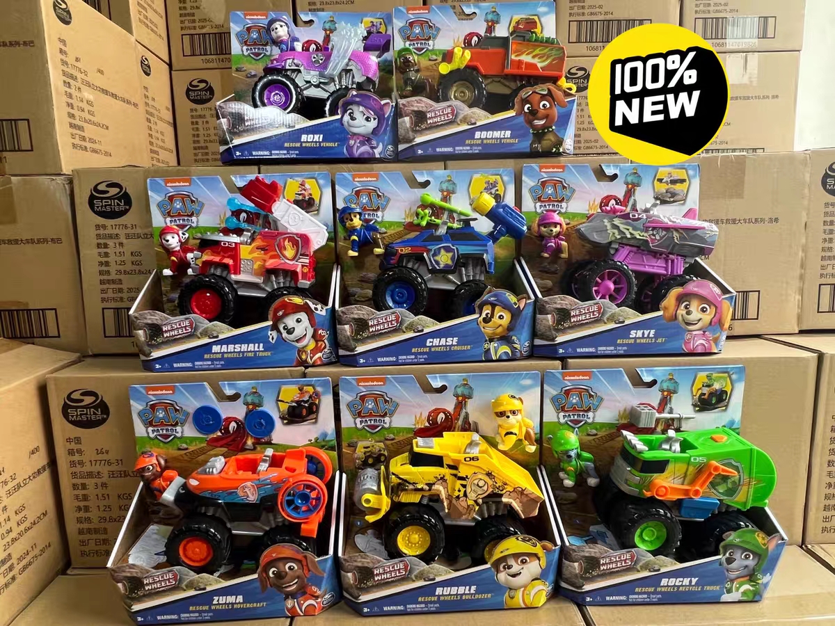 Original Paw Patrol Rettungsfahrzeuge Chase Marshall Rocky Roxi Skye Boomer Zuma Rubble Spielzeugfahrzeug mit Sammelfigur