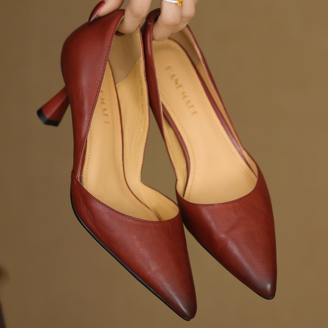 danxuefei 2025 letnie nowe damskie buty ze skóry bydlęcej ze szpiczastym noskiem eleganckie damskie buty OL styl 6.5cm cienkie buty na wysokim obcasie kobieta