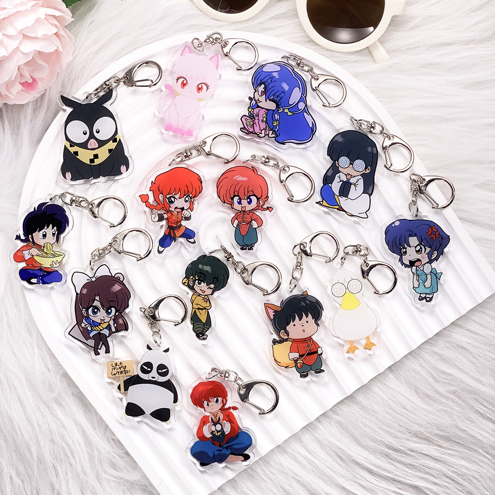 14PCS Anime Ranma 1/2 Acrylic Car Keychain Cartoon Bag Charms Accessories Funny Cute Backpack Pendant Key Holder Friend Gifts
