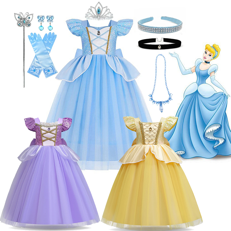 Elegancka suknia balowa księżniczki Kopciuszka Disney Deluxe, fantazyjna sukienka na urodziny, przebranie Kopciuszka, kostium na karnawał, strój do odgrywania ról.