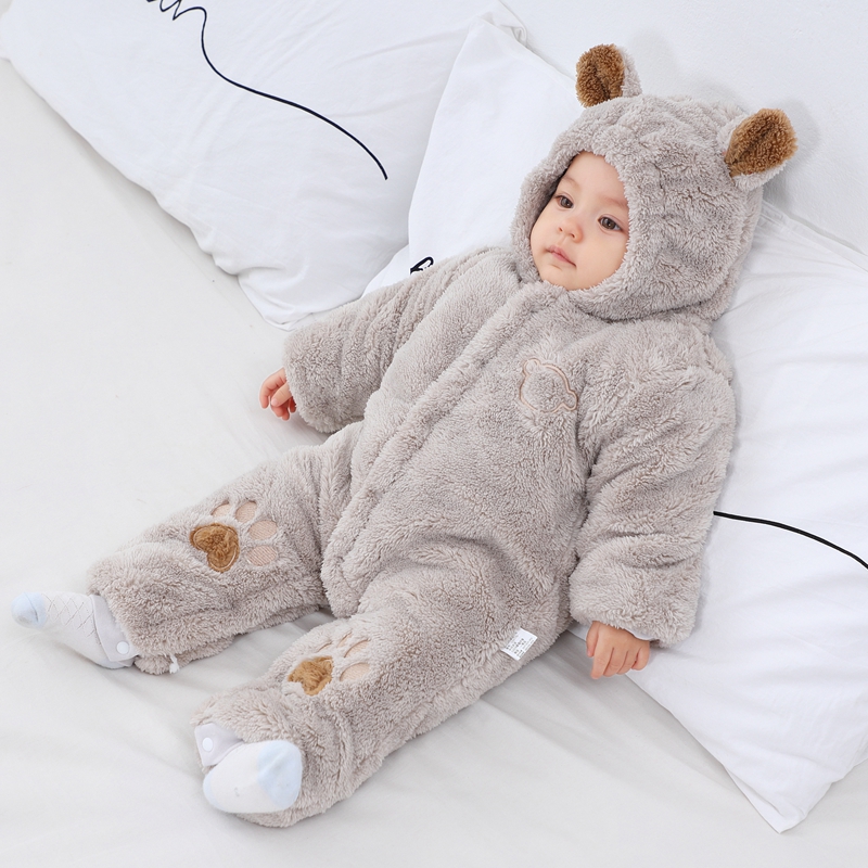 Pagliaccetto invernale per bambini con orecchie addensare cotone neonato tuta con cappuccio vestiti per bambina cartone animato ragazzi tuta 0-24 mesi