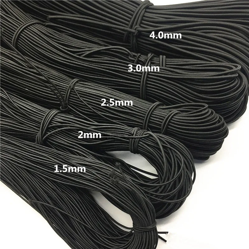 Bandas elásticas redondas blancas y negras de 1mm, 2mm, 3mm, 4mm, cuerda de costura de goma, cinta para boda, accesorios de ropa de costura DIY