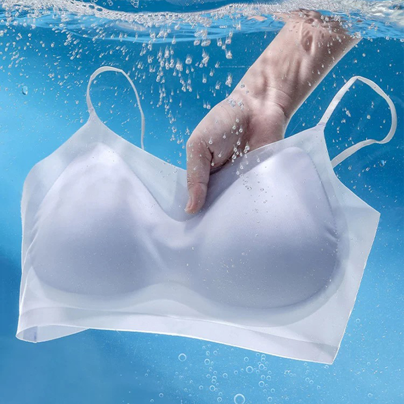 Ultradünner, atmungsaktiver BH aus Eisseide, Damen-Bustier-Unterwäsche, nahtloser Rücken, Neckholder-Weste, Wickel-BH, kleine Brust zusammen