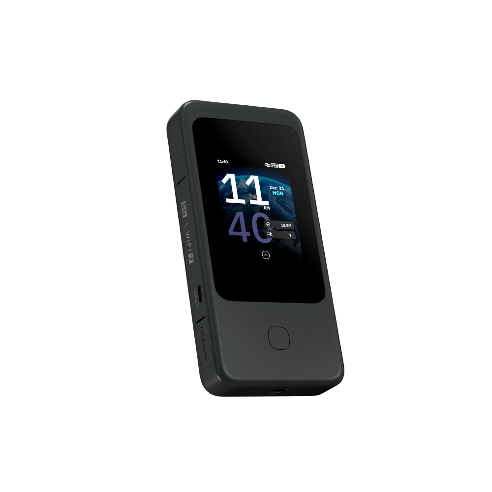 GL.iNet GL-E5800 (Mudi 7) 5G NR Trójzakresowy Router Wi-Fi 7 do użytku w podróży, prędkość do 4,67 Gbps, wbudowany ESIM, Dual SIM, port Ethernet 2.5G