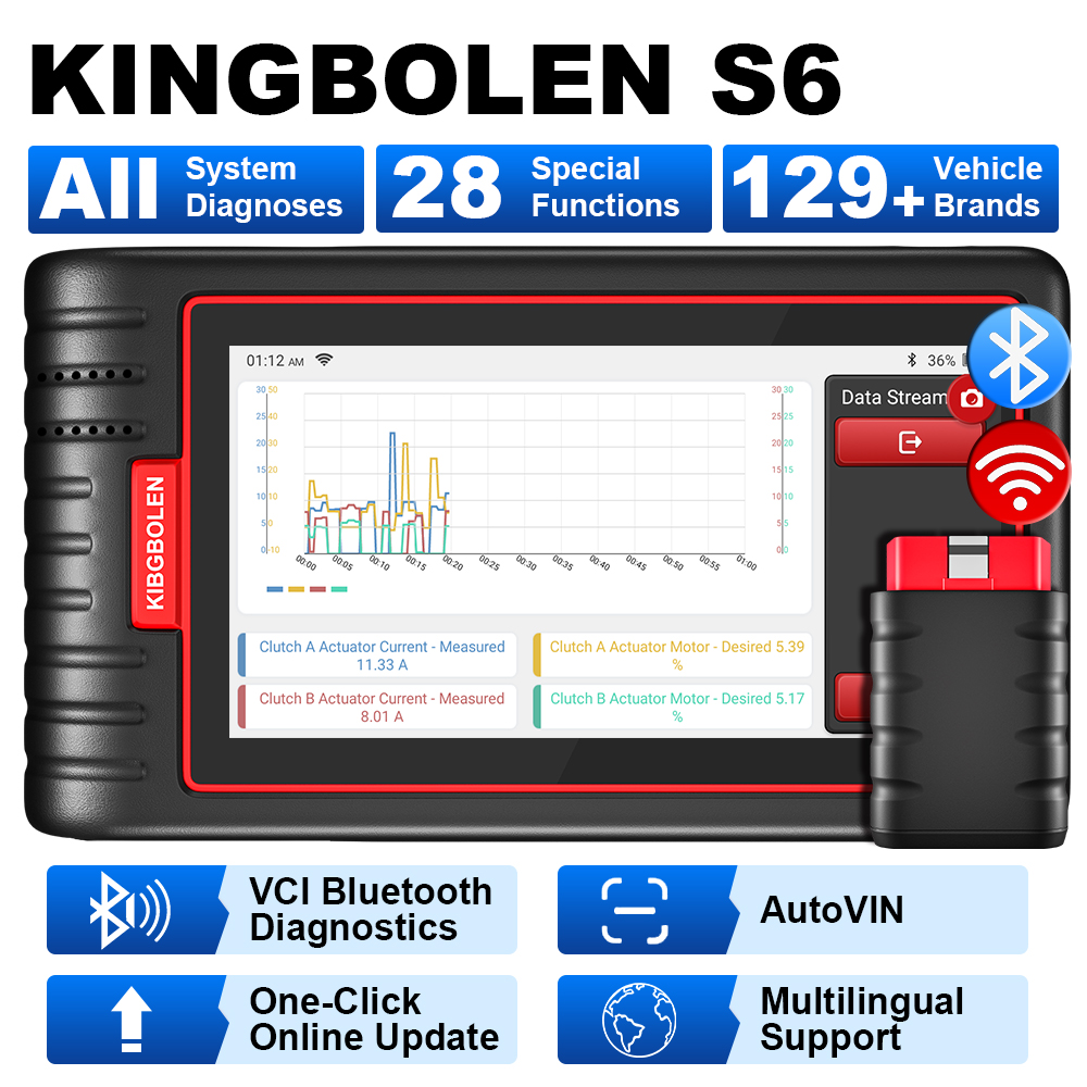 KINGBOLEN S6 Profesjonalny skaner OBD2 z pełnym systemem diagnostycznym, 28 funkcji resetowania, skaner EOBD, aktualizacje bezpłatne dla FCA SGW