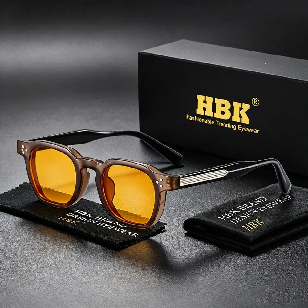 HBK New Fashion Men Sunglasses Vintage UV400 Square Frame Sun Glasses for Women Outdoor Travel Summer Glasses