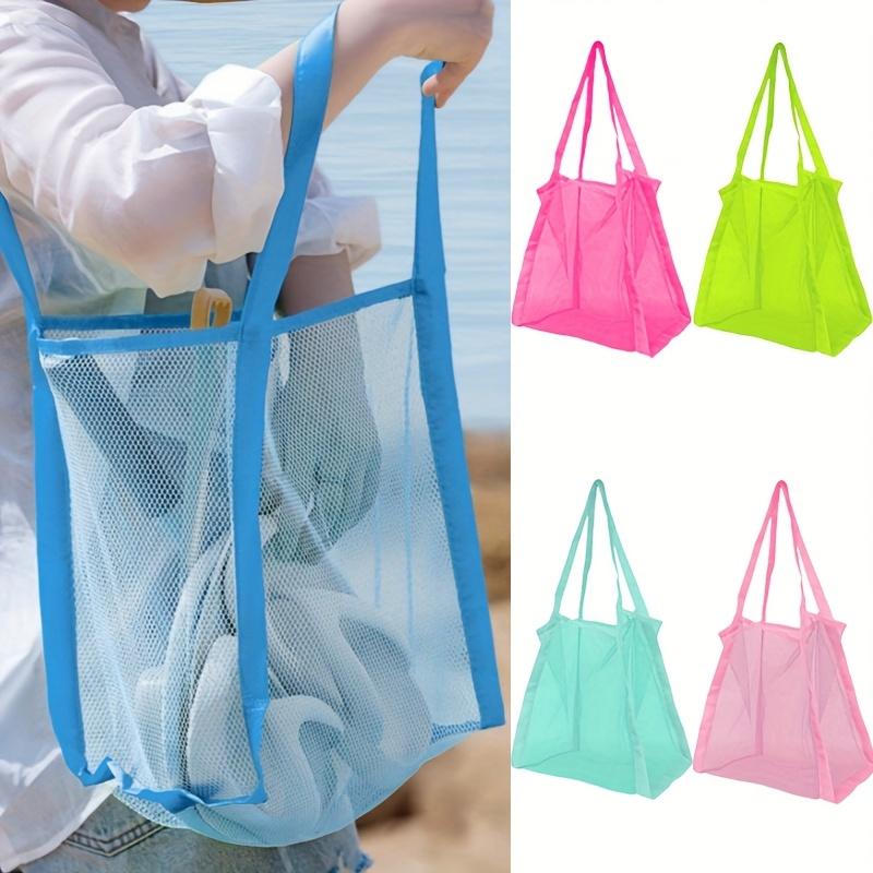 Bolsa de playa de malla grande para natación Multicolor, bolso portátil para quitar arena, almacenamiento plegable transpirable para juguetes, bolso de malla para exteriores