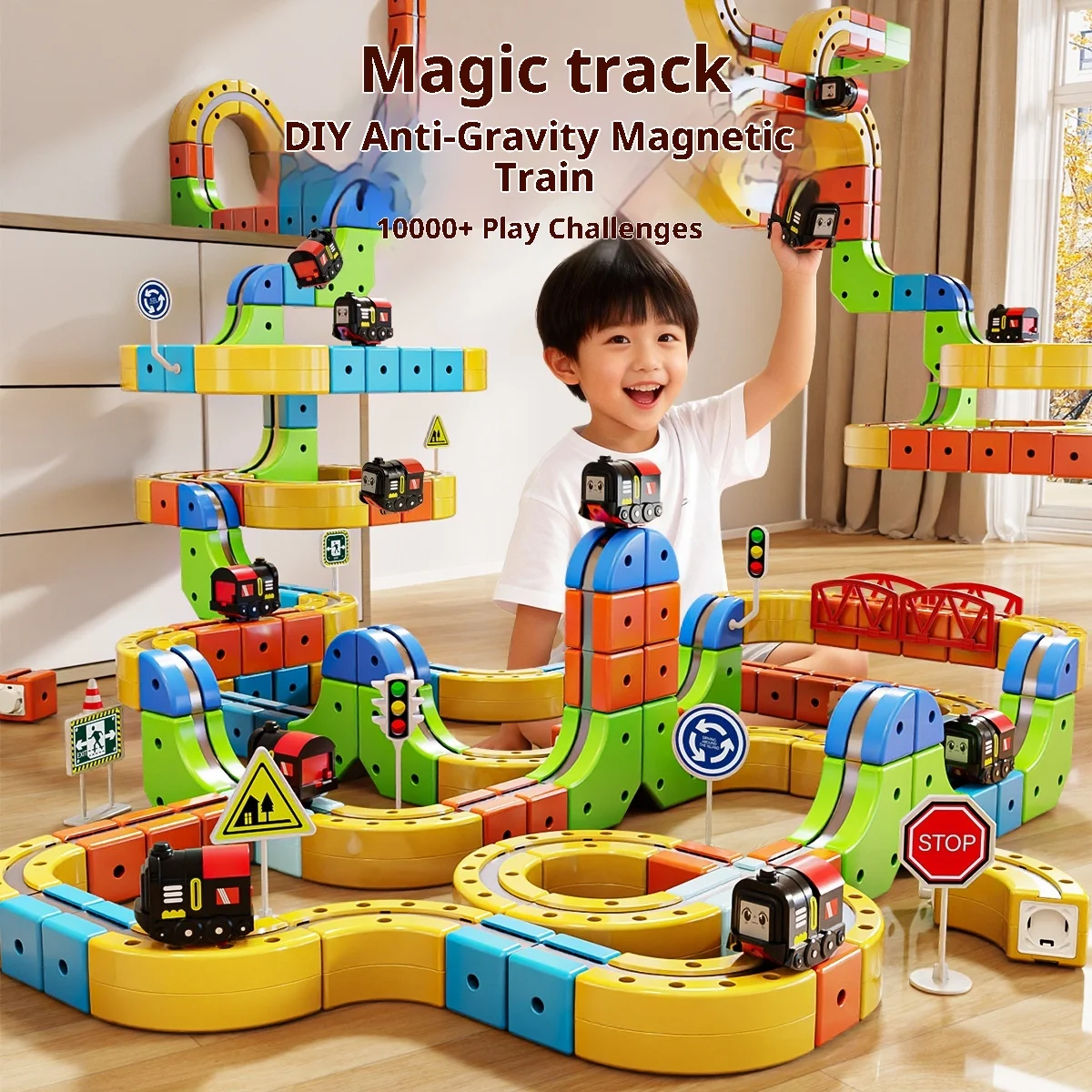 62/105/167 Uds cubo mágico vástago de coche magnético juego de vía férrea de coche de carreras tren motorizado Montessori laberinto de gravedad juguete para regalo para niños