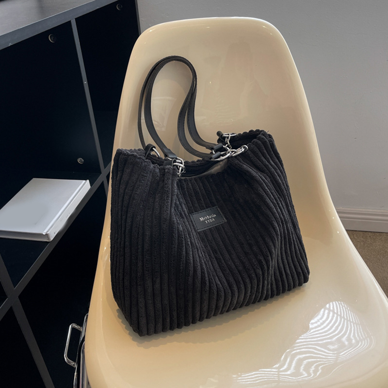 Damen-Umhängetasche aus Cord, einfarbige Handtasche, fester Schultergurt, großes Fassungsvermögen, einfaches multifunktionales Design, lässig