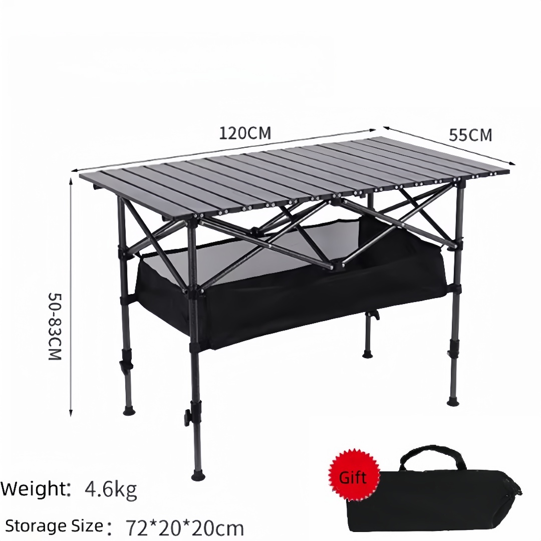 Mesa Plegable de Camping para Exteriores con Altura Ajustable, Bolsa de Transporte con Malla, Mesa Enrollable Portátil para Fiestas, Jardín y Barbacoa