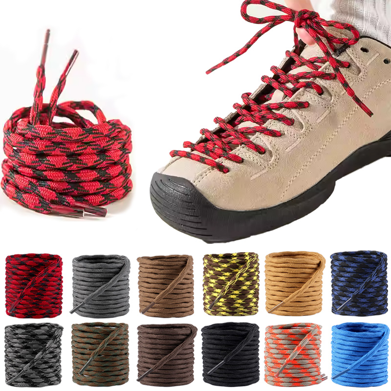 Lacets de chaussures ronds ondulés de 4 mm - Lacets de randonnée robustes pour bottes de travail et chaussures de randonnée - Cordons de remplacement antidérapants pour hommes et femmes
