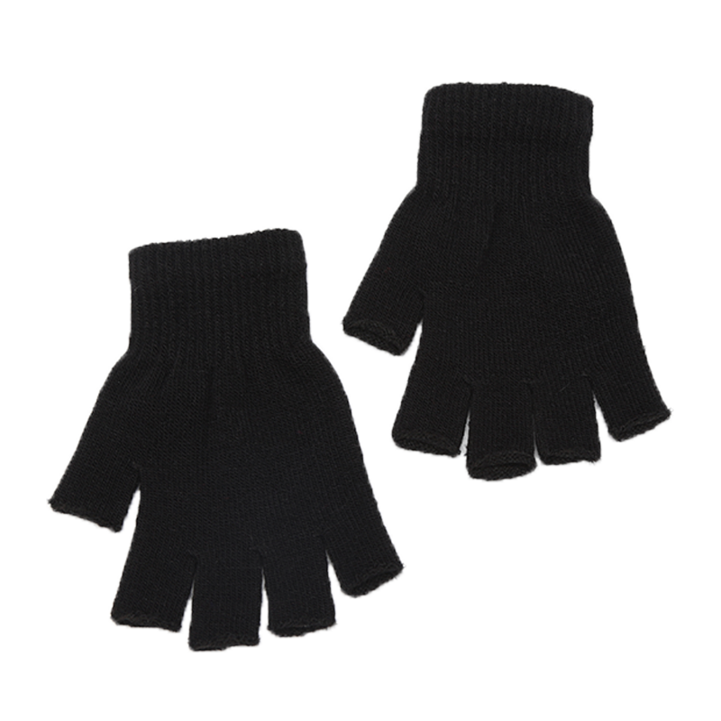 1pair Black Short Half Finger Fingerless Knit Wrist Glove Winter Warm Stretch Work Gloves for Women and Men Cycling Accessories