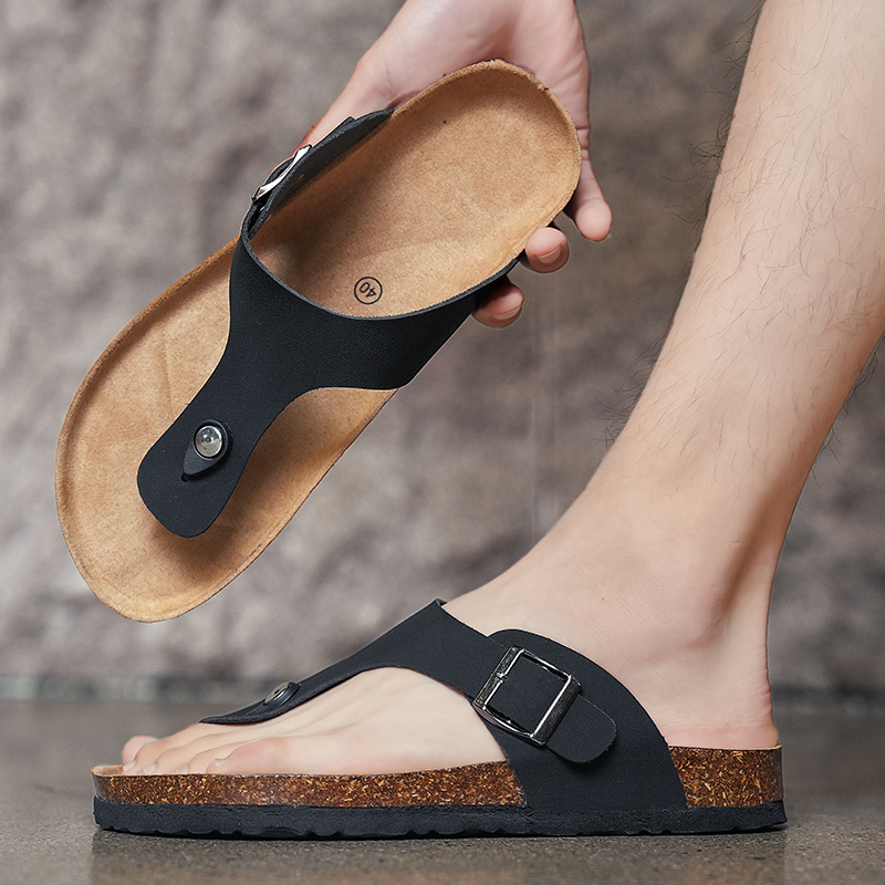 Zapatillas de corcho, sandalias cómodas informales para hombre, chanclas de verano, zapatos de playa antideslizantes para exteriores, zapatillas de marea transpirables para jóvenes a la moda