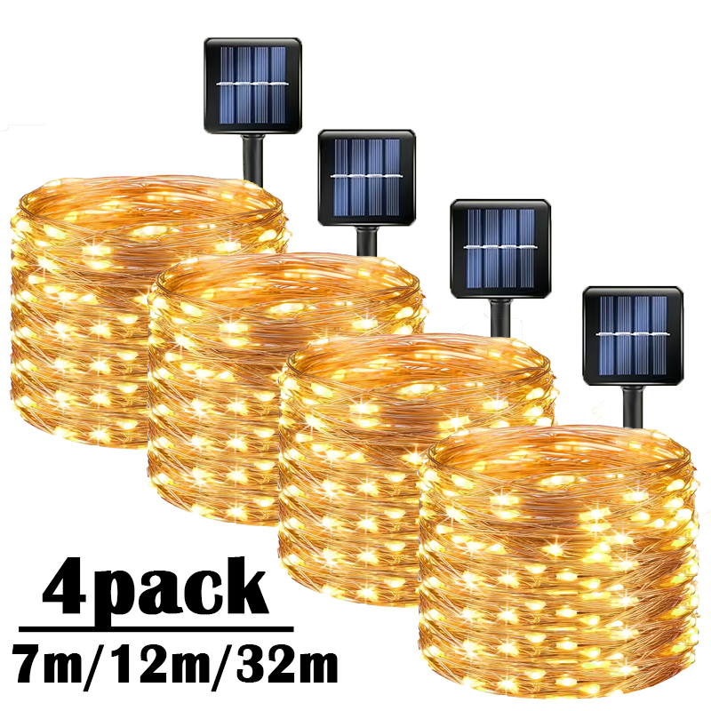 Luz Led Solar para exteriores, luces navideñas, 8 modos, alambre de cobre, guirnalda de hadas, lámparas impermeables, decoración de árbol