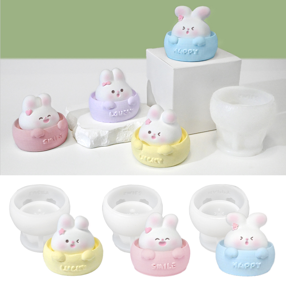 LZ039 moldes de silicona para velas de conejo, juguete de adorno de yeso de conejo bonito para decoración de salpicadero de coche