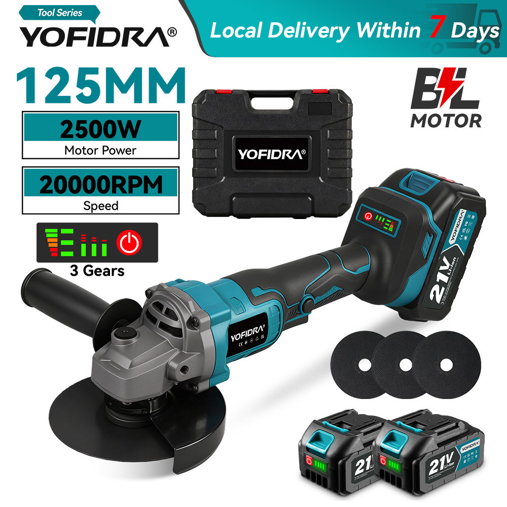 YOFIDRA 20000 U/min 125mm Bürstenloser Elektrischer Winkelschleifer Holz-Metall-Schneid-Schleif-Polier-Elektrowerkzeug für Makita-Akku