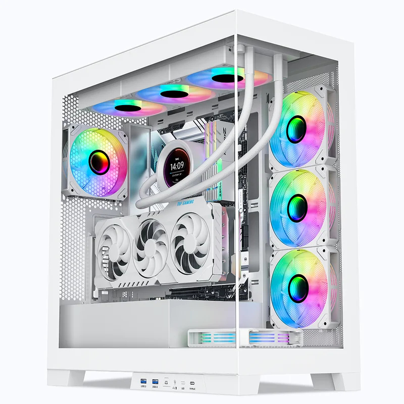 Tempered Glass Side Panel Window Desktop ATX Gaming Computer Case with RGB Fans