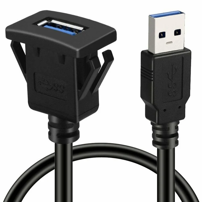 Cable de extensión de montaje empotrado de Panel USB 3,0 con hebilla para salpicadero de coche, camión, barco, motocicleta, 1M