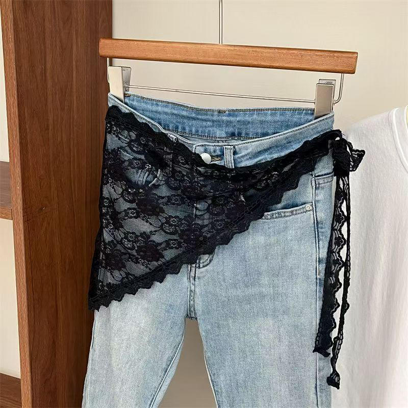 Falda corta triangular con ribete de encaje para mujer, media falda apilada de estilo coreano, delantal pequeño, cortina a tope, moda de gasa suave