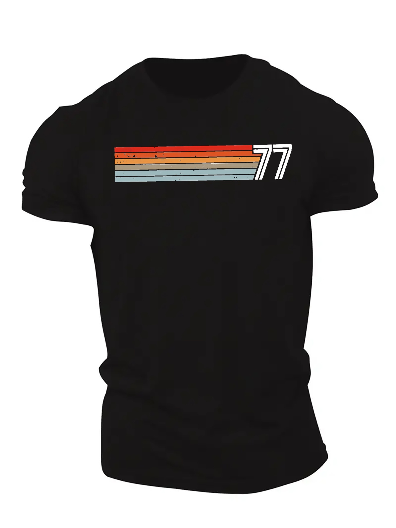 T-Shirt Casual a Maniche Corte con Collo Rotondo in Puro Cotone Resistente, Stampa Creativa con Motivo Retrò 1977, Stile High Street