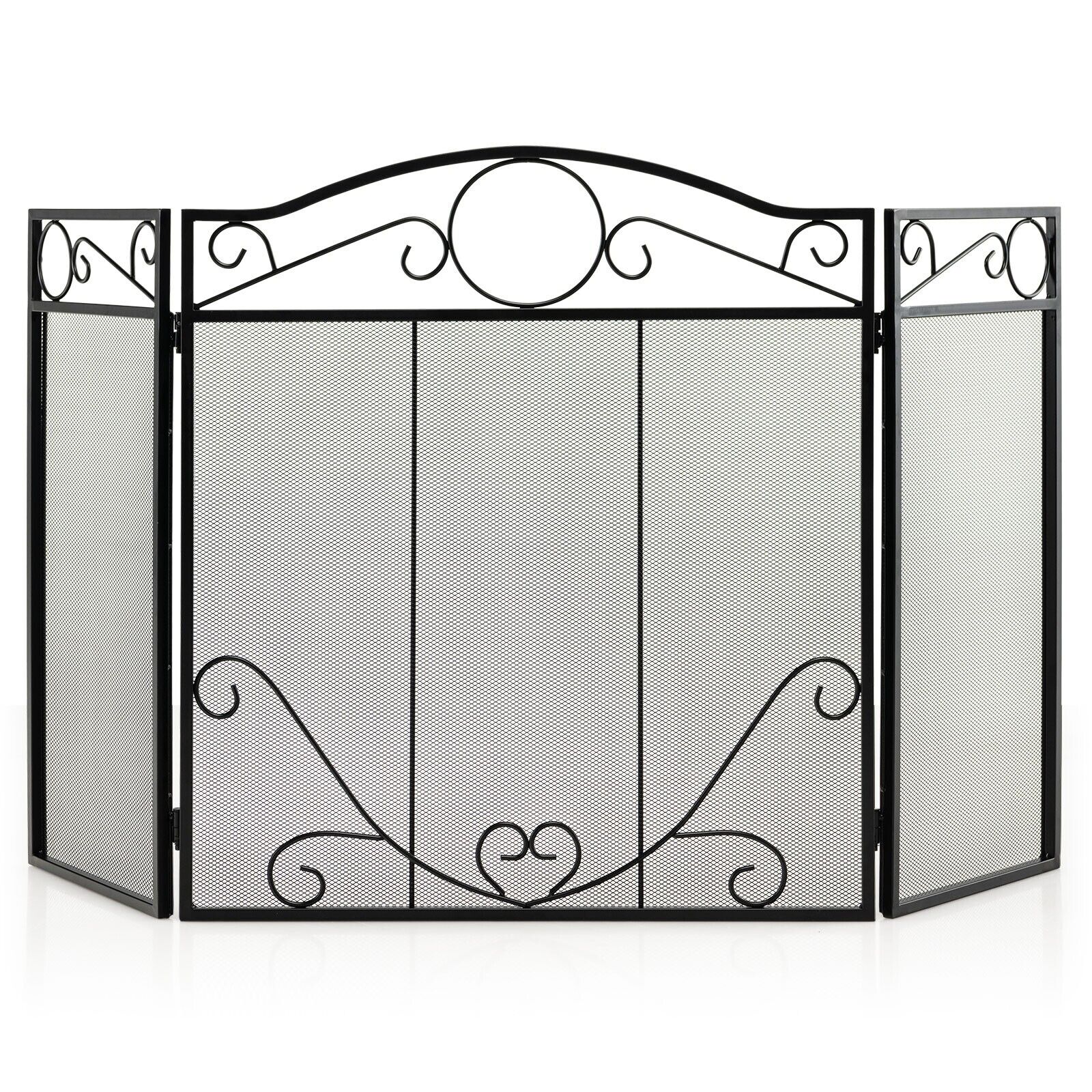 Goflame 3-Panel Haardscherm Opvouwbare Decoratieve Vonkbescherming Vrijstaande Veilige Omheining