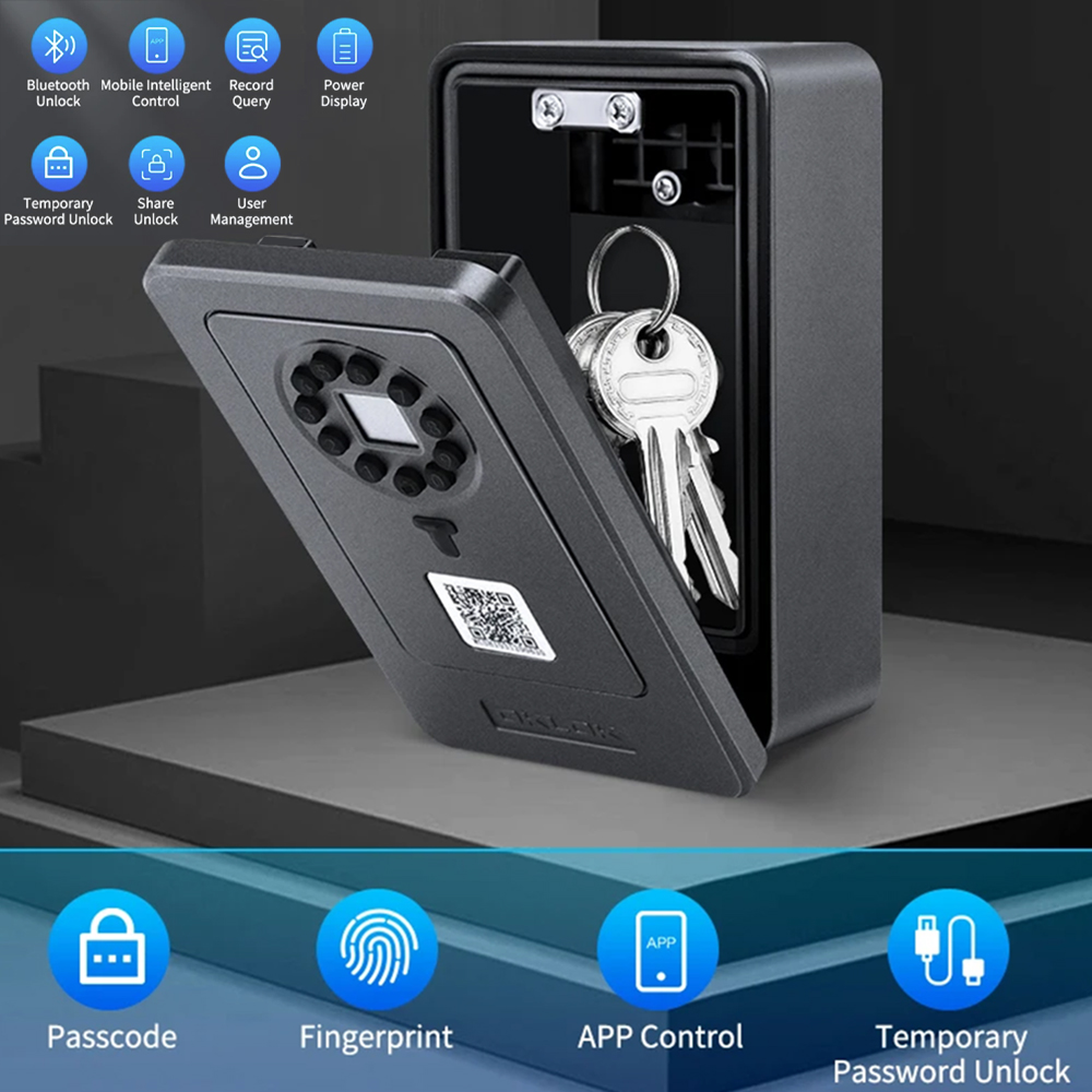 Hollarm Fingerprint Password Safe Box Smart Key Wall Mounted Lock box IC Card Unlock Bluetooth Connection Works with OKLOK APP