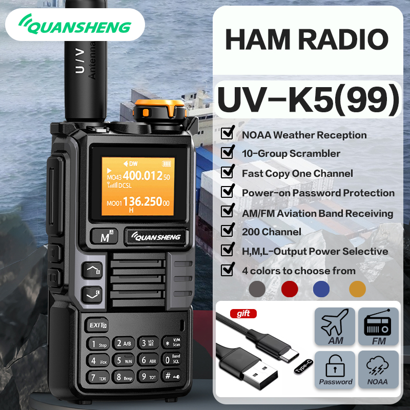 Quansheng UV-K5 Walkie Talkie 5W Air Band Radio Tyep C Charge UHF VHF DTMF FM Scrambler NOAA Wireless Frequency Two Way CB Radio