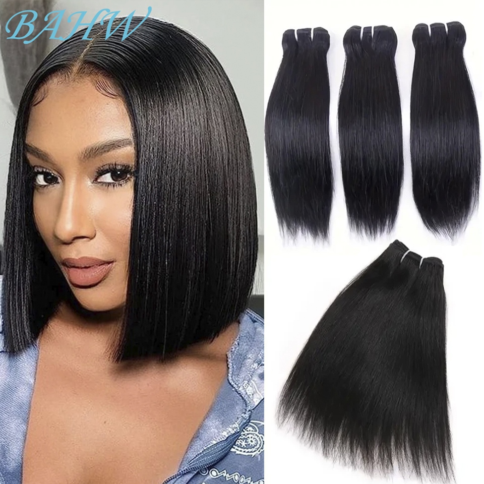 Mechones rectos cortos de Malasia, extensiones de cabello humano 100% crudo, cabello virgen, 2/3/5 Uds., extensiones de cabello liso de color Natural