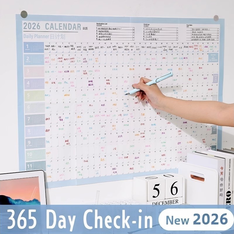 Mais novo calendário 2026 grande calendário de parede 365 dias planejador folha para fazer lista check-in plano diário semanal agenda agenda organizador