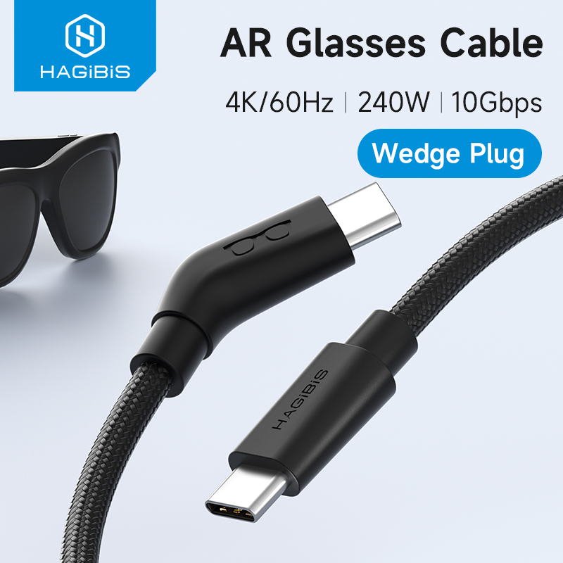 สายชาร์จและส่งข้อมูล Hagibis AR Smart Glasses แบบ USB C รองรับ 4K60Hz หัวปลั๊กแบบ Wedge สำหรับ XREAL One/Air RayNeo Air VITURE