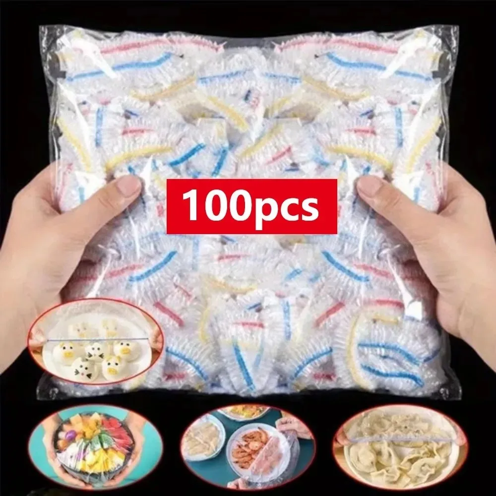 100 pçs capas de alimentos colorido descartável geladeira fresco manter saco cozinha transparente filme aderente capa frutas alimentos frescor selo envoltório