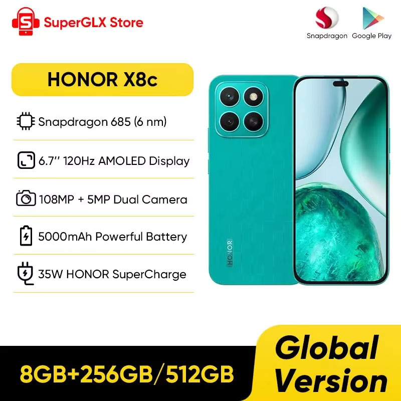 Versión Global HONOR X8c Smartphone Snapdragon 685 6,7 ''AMOLED 120Hz pantalla 5000mAh batería 108MP cámara principal 35W SuperCharge